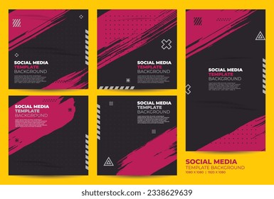 Magenta and black grunge social media post backround template, square editable banner 