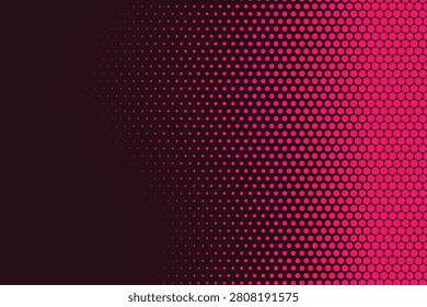 Magenta and black halftone pattern with gradient circles, fading dot grid on dark background