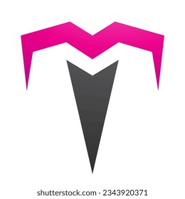 Magenta and Black Letter T Icon with Pointy Tips on a White Background