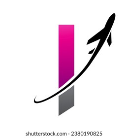 Magenta and Black Lowercase Letter L Icon with an Airplane on a White Background