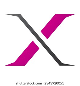 Magenta and Black Pointy Tipped Letter X Icon on a White Background