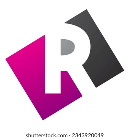Icono de letra R magenta y rectángulo negro sobre fondo blanco