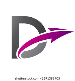 Magenta and Black Uppercase Letter D Icon with an Arrow on a White Background