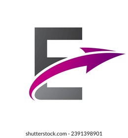 Magenta und Schwarzer Großbuchstabe E Symbol mit Pfeil auf weißem Hintergrund