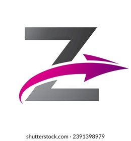 Magenta and Black Uppercase Letter Z Icon with an Arrow on a White Background