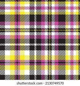 Magenta, Black And Yellow Plaid. Seamless Vector Tartan Pattern Suitable For Fashion, Home Decor And Stationary.