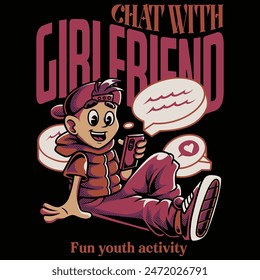 Magenta Boy Chatting in Phone Youth Activity Series Illustration