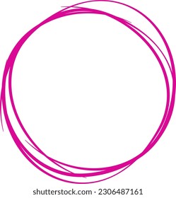 Magenta circle line hand drawn. Highlight hand drawing circle isolated on background. Round handwritten circle. For marking text, note, mark icon, number, marker pen, pencil and text check, vector