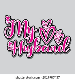 magenta color vector text design, heart image, on gray background,