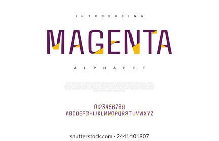 Magenta creative geometric modern urban alphabet font. Digital abstract futuristic, fashion, sport, minimal technology typography. Simple numeric vector illustration