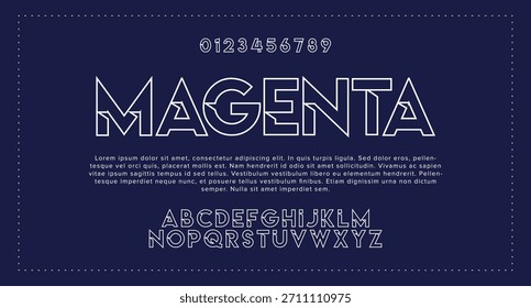 Magenta Creative Outline Doppelzeiliges Monogramm Alphabet und technische Schriften. Zeilen in normaler Groß- und Kleinschreibung. Vektorgrafik.
