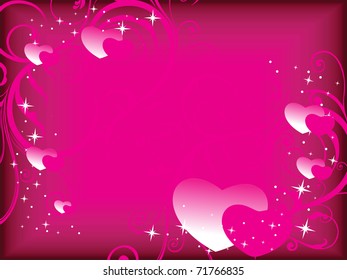 magenta curve floral, twinkle star background with romantic hearts