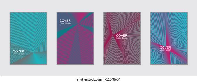 Plantilla de portada vectorial de ángulos magenta, cian y gris con líneas. Fondo tecnológico, lugares de título. El diseño del asiento vectorial cubre el conjunto de fondo de formas geométricas, conjunto abstracto de hipster de líneas de medio tono