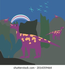 The magenta dinosaur in  rocky mountain.