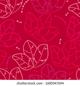 Magenta doodle leafs lace repeating pattern