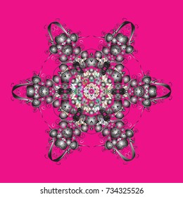 Magenta, gray and neutral colors. Vector. Magenta, gray and neutral snowflakes. Christmas cute background with snowflakes abstract background. Holiday design for Christmas and New Year fashion prints.