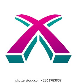 Magenta and Green 3d Shaped Letter X Icon on a White Background