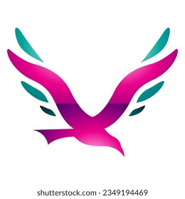 Magenta and Green Glossy Bird Shaped Letter V Icon on a White Background