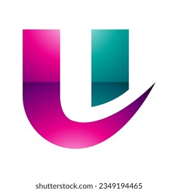 Magenta and Green Glossy Bold Curvy Shaped Letter U Icon on a White Background