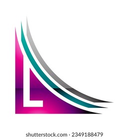 Magenta and Green Glossy Letter L Icon with Layers on a White Background