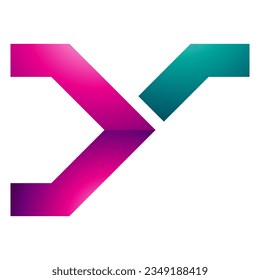 Magenta and Green Glossy Rail Switch Shaped Letter Y Icon on a White Background