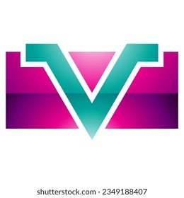 Magenta und grüner Glossy-Rectangle - Bildmotiv V - Symbol auf weißem Hintergrund