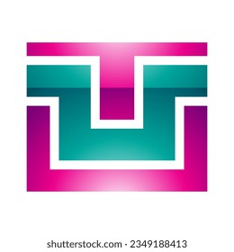Magenta y verde brillante Rectángulo forma de letra U icono en un fondo blanco