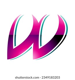 Magenta and Green Glossy Spiky Italic Shaped Letter W Icon on a White Background