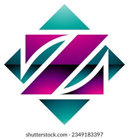 Magenta and Green Glossy Square Diamond Shaped Letter Z Icon on a White Background