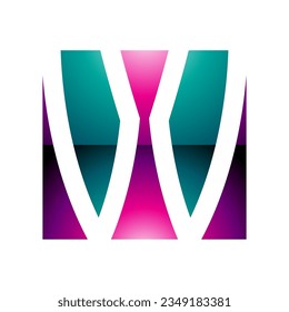 Magenta and Green Glossy Square Shaped Letter W Icon on a White Background