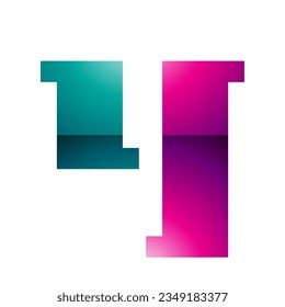 Magenta and Green Glossy Stamp Shaped Letter Y Icon on a White Background