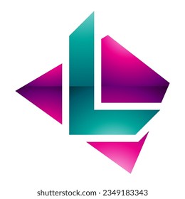 Magenta and Green Glossy Trapezium Shaped Letter L Icon on a White Background