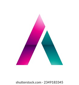 Magenta and Green Glossy Trapezium Shaped Letter A Icon on a White Background