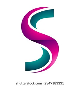 Magenta and Green Glossy Twisted Shaped Letter S Icon on a White Background