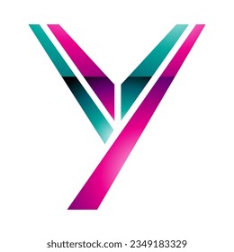 Magenta and Green Glossy Uppercase Letter Y Icon on a White Background