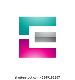 Magenta Green and Grey Glossy Rectangular Letter E Icon on a White Background