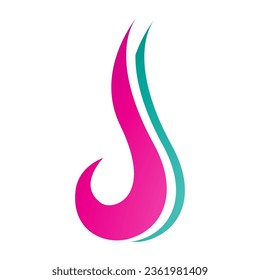 Magenta and Green Hook Shaped Letter J Icon on a White Background