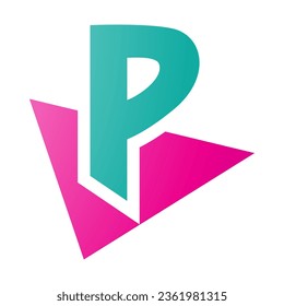Magenta and Green Letter P Icon with a Triangle on a White Background
