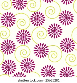 Magenta and green pearly swirls and flower pattern
