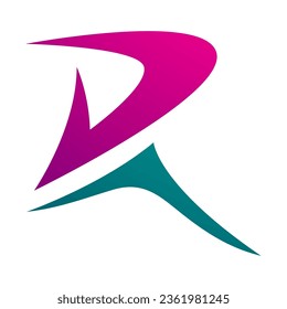 Magenta and Green Pointy Tipped Letter R Icon on a White Background