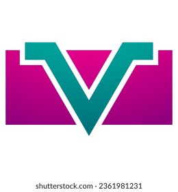 Magenta and Green Rectangle Shaped Letter V Icon on a White Background