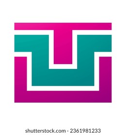 Magenta and Green Rectangle Shaped Letter U Icon on a White Background