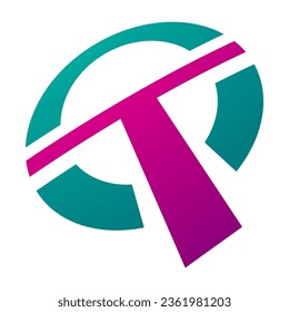 Magenta and Green Round Shaped Letter T Icon on a White Background