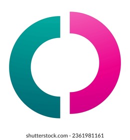 Magenta and Green Split Shaped Letter O Icon on a White Background