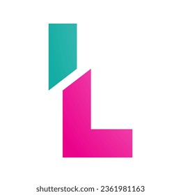 Magenta and Green Split Shaped Letter L Icon on a White Background