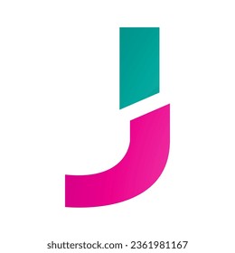 Magenta and Green Split Shaped Letter J Icon on a White Background