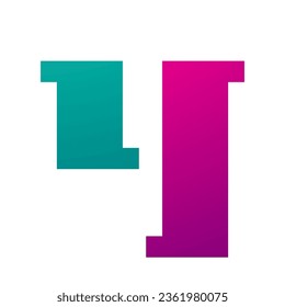 Magenta and Green Stamp Shaped Letter Y Icon on a White Background