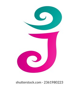 Magenta and Green Swirl Shaped Letter J Icon on a White Background