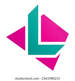 Magenta and Green Trapezium Shaped Letter L Icon on a White Background