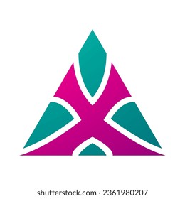 Magenta and Green Triangle Shaped Letter X Icon on a White Background